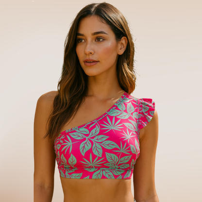 Top Asimétrico Lilo - Rosa y Verde